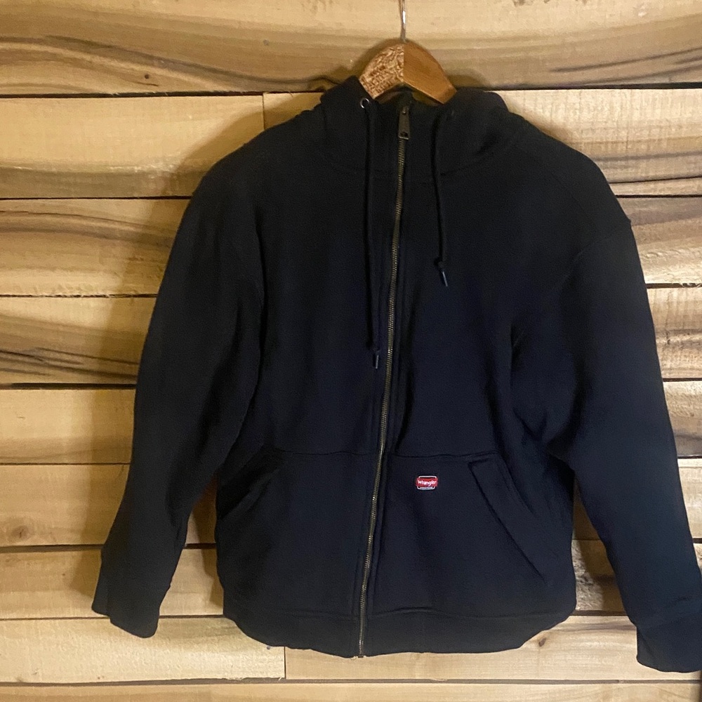 Wrangler Men's Black fleece lined Zip-Up hoodie sweatshirt size small